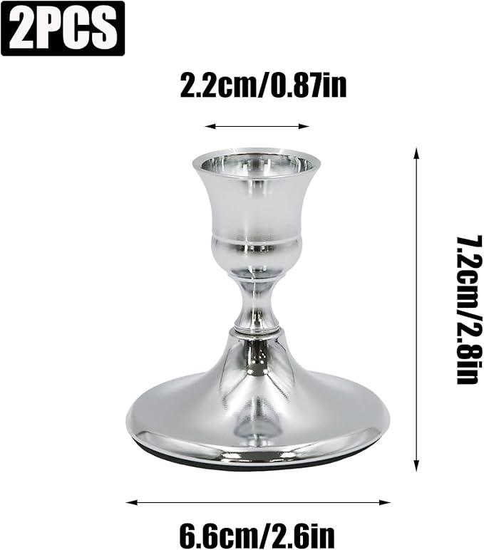 2 Pcs Silver Taper Candle Holders 2.8 Inch Vintage Short Skinny Metal Candlestick Holders for Table Centerpieces