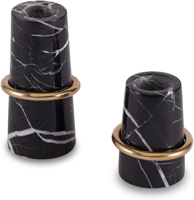 Luxurious Marble Candle Holders Black Candlestick Holders, Set of 2 for 3/4" Taper Candles, Black and Brass Gold, Modern Candle Holders for Table Centerpiece Wedding Home Decor