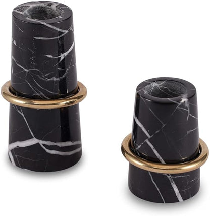 Luxurious Marble Candle Holders Black Candlestick Holders, Set of 2 for 3/4" Taper Candles, Black and Brass Gold, Modern Candle Holders for Table Centerpiece Wedding Home Decor