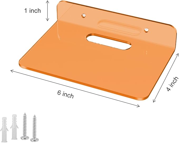 Small Floating Shelves Acrylic Wall Shelf 2 Pack Hanging Shelves for Bedroom, Gaming Room, Living Room, Bathroom, Office with Cable Clips (Orange)