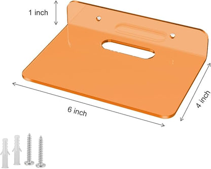 Small Floating Shelves Acrylic Wall Shelf 2 Pack Hanging Shelves for Bedroom, Gaming Room, Living Room, Bathroom, Office with Cable Clips (Orange)