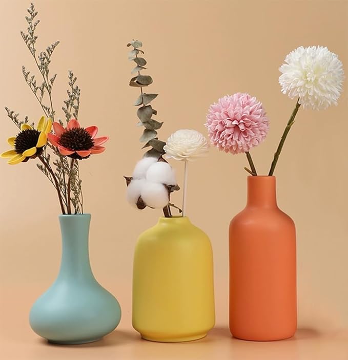 Ceramic Colorful Flower Vase for Home Desk Bookshelf Decor Modern Farmhouses Tabletop Small Cute Vases,Set of 3