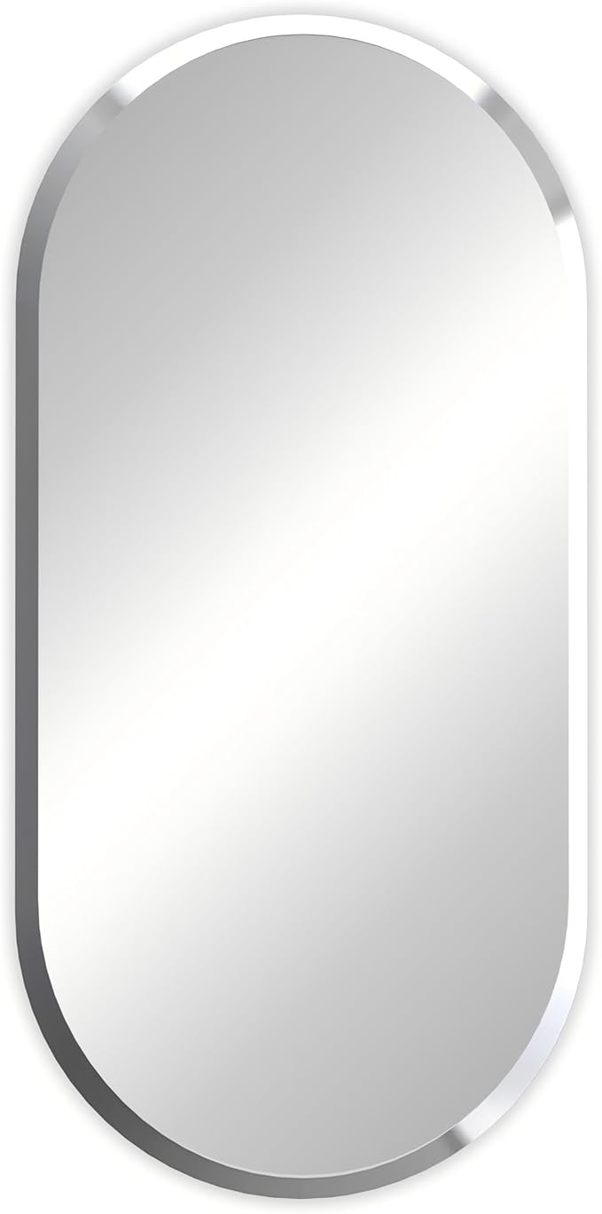 Frameless Oblong Wall Mirror: Decorative Oval Mirrored Glass Vanity with Beveled Silver Edge for Bathroom Bedroom Livingroom Dining Room Entryway Hallway, 50 x 24 inch