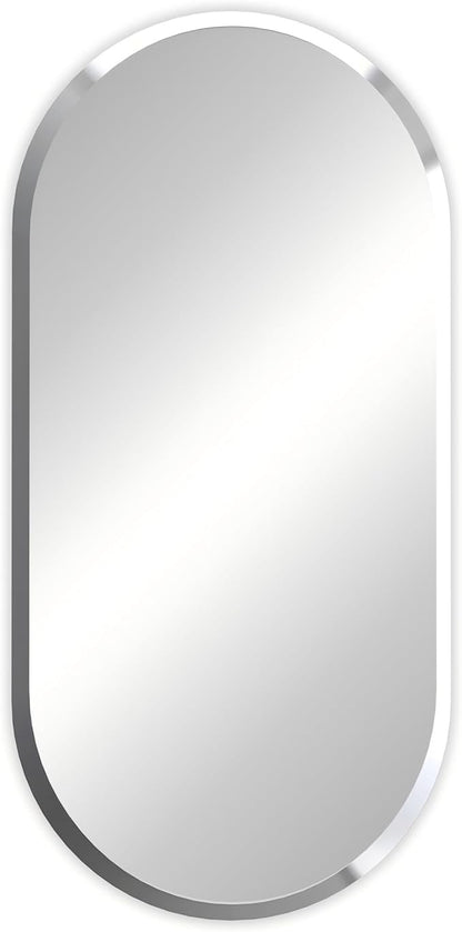 Frameless Oblong Wall Mirror: Decorative Oval Mirrored Glass Vanity with Beveled Silver Edge for Bathroom Bedroom Livingroom Dining Room Entryway Hallway, 50 x 24 inch