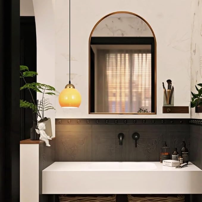 Modern Glass Pendant Light Metal Lamp Body E27 Tri Color Dimming Adjustable Hanging Fixture for Bedroom Bedside Study Minimalist Spherical Design Adaptable Ceilings