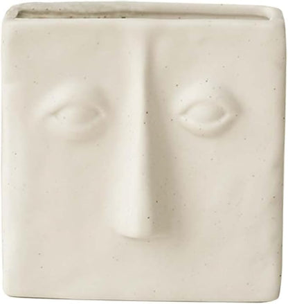 WENSHUO Abstract Square Face Pen Holder, Modern and Minimalistic Desk Accessories (Crème)