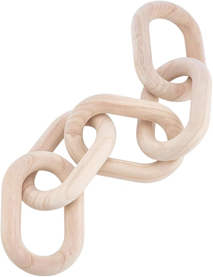 WADORN Wood Chain Link Decor, 5 Link Chain Display Decorations Book Shelf Decor Wooden Home Decorative ChainsRustic Coffee Table Ornament Chains for Living Room Accents, Antique White