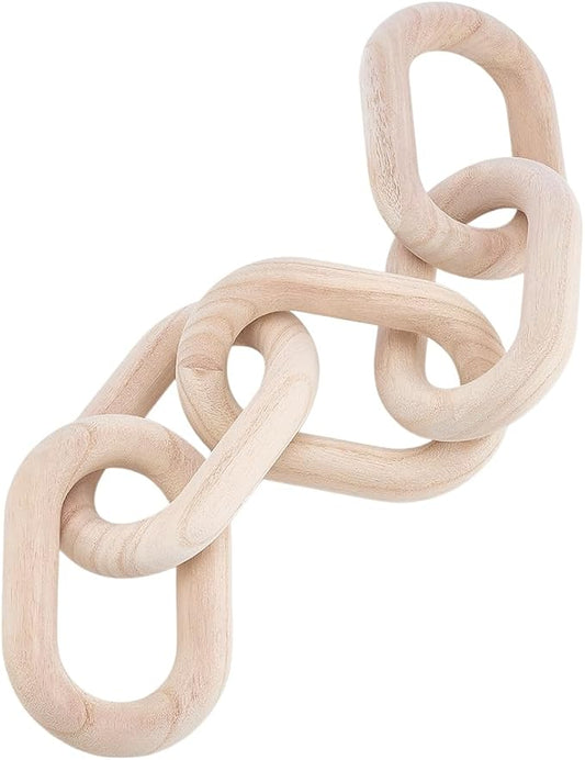 WADORN Wood Chain Link Decor, 5 Link Chain Display Decorations Book Shelf Decor Wooden Home Decorative ChainsRustic Coffee Table Ornament Chains for Living Room Accents, Antique White