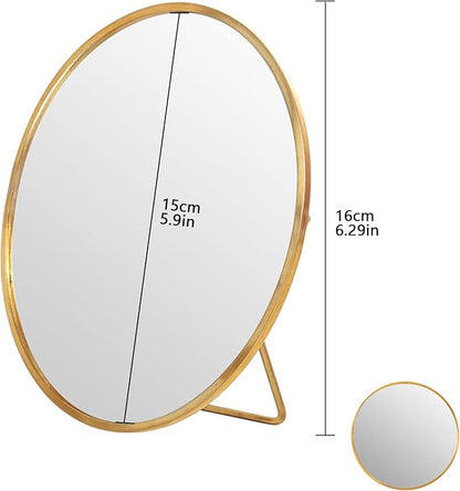 LONGSHENG - SINCE 2001 - Gold Vanity Makeup Mirror Table Desk Countertop Mirror Bathroom Shaving Make Up Mirror Home Decor-Round