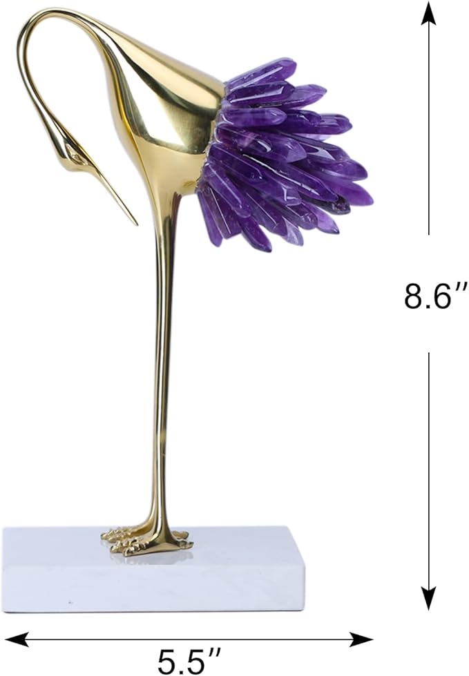 suruim Gold Decor Accents,Brass Birds Statues Gold Home Decor Modern Crystal Decor Ornaments for Living Room, Bedroom, Office Desktop, Cabinets (Purple C)