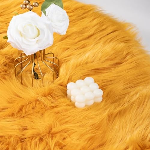 Faux Fur Rug Runner 2x6 ft Yellow - Machine Washable Super Soft Plush Shaggy Fluffy Area Carpet,Sheepskin Rug Fuzzy Floor Mat for Bedroom, Sofa,Living Room, Bedside, Nursery & Kids Room
