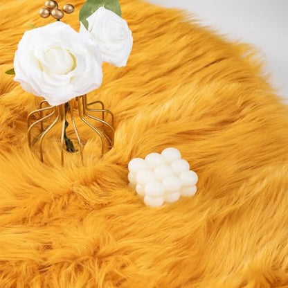 Faux Fur Rug Runner 2x6 ft Yellow - Machine Washable Super Soft Plush Shaggy Fluffy Area Carpet,Sheepskin Rug Fuzzy Floor Mat for Bedroom, Sofa,Living Room, Bedside, Nursery & Kids Room