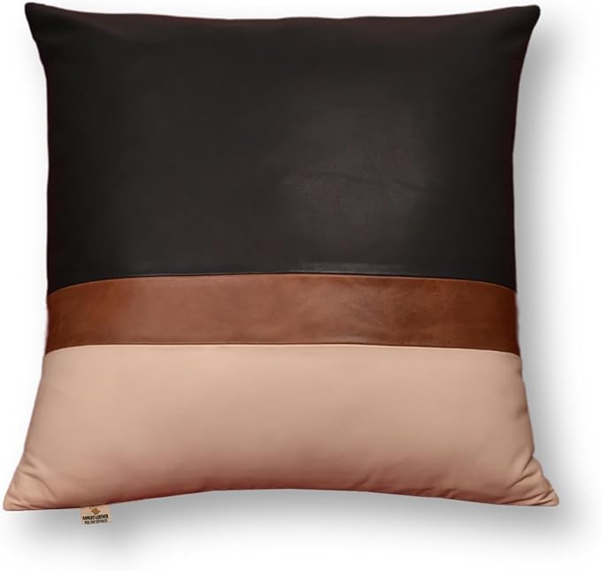 Lambskin Leather Pillow Cover - Sofa Cushion Case - Decorative Throw Covers for Living Room & Bedroom, 20x20 Inches - Black, Brown & Off White Pack of 2
