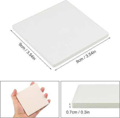 GNIEMCKIN 50 Pieces 3.54 Inch Square Blank Ceramic Coasters, Unglazed Ceramic Tiles Coasters with Cork Backing Pads for Painting, DIY Crafts, White.