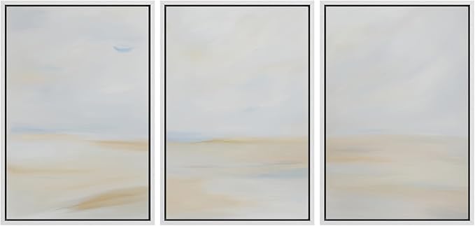 MUDECOR Framed Wall Art Print Set Minimalist Coastal Horizon in Soft Blue and Sand Colors Illustrations Modern Art Boho Decorative Chic for Living Room, Bedroom, Office - 24"x36"x3 White