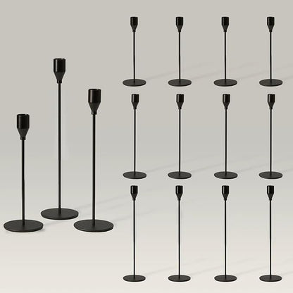 Solid Taper Candle Holders Set of 15 Bulk, Modern Matte Black Long Skinny Candlestick (Heights: 9/11/13 Inch), Heavy Iron Anti-Slip Base for Modern Fireplace Mantle Table Centerpiece Decor