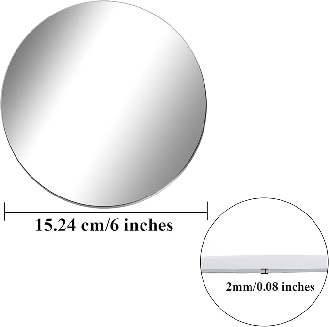 Aneco 10 Pack Acrylic Round Mirrors Non Glass Round Mirror Plate Self Adhesive Mirror Stickers for Home Wall Decor or Wedding Table Centerpiece, 6 Inches, (Thickness 2 mm)