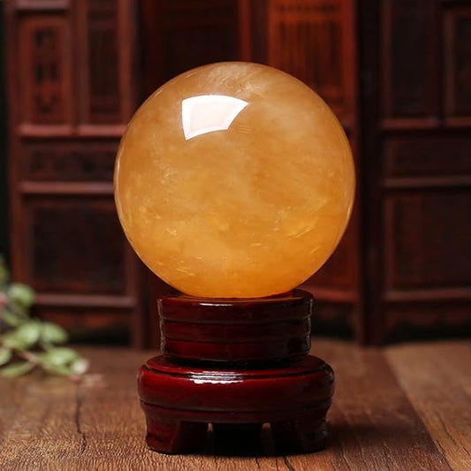 4 inch Natural Citrine Crystal Sphere Ball Feng Shui Ornament+Stand and One Free Bracelet (3.14inch(80mm))