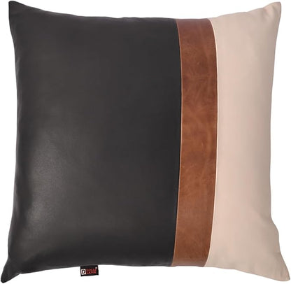 D DOLLY LAMB Lambskin Leather Pillow Cover - Sofa Cushion Case - Decorative Throw Covers for Living Room & Bedroom, 20x20 Inches - Black, Brown & Off White Pack of 1