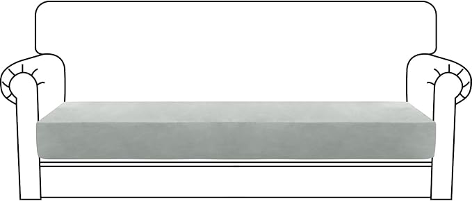 MAXIJIN Velvet Stretch Couch Cushion Covers Soft Sofa Cushion Cover Replacement Sofa Seat Cushion Slipcovers Furniture Protector with Elastic Bottom (1 Piece Sofa Cushion Cover, Silver Grey)