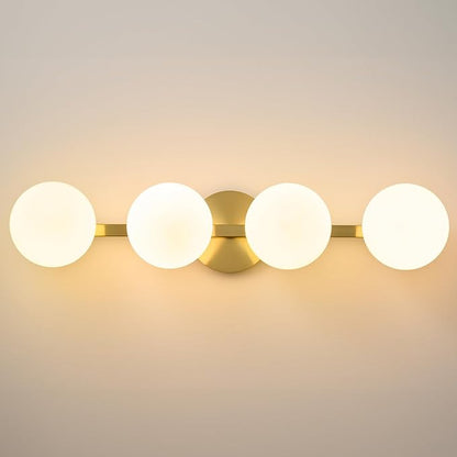 Bathroom Vanity Mirror Light Fixtures: 4 Lights Bath Wall Sconce Lighting - Brass Gold Vanity Lights with Milk Glass Shade - Modern Minimalist Makeup Light Fixture Above Mirror for Hallway E26 Base