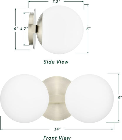 Bathroom Vanity Light Fixtures, Modern 2 Lights Globe Wall Sconce Lighting Brushed Nickel, Porch Wall Mount Light Fixture for Bathroom, Mirror Cabinets Hallway Stairs (Brushed Nickel, 2-Light)