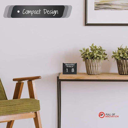 wood block perpetual calendar, ideal for desk 2025, office accesory, black and white, wooden solid, day week month, father gift, school, new year
