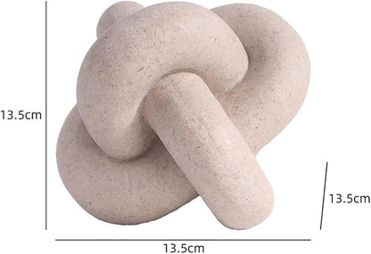 Handmade Sandstone Geometric Knot Sculpture Decor, Modern Decorative Chain Link Statue Ornament for Home & Office, Small Tabletop Accent for Coffee Table & Shelf Decor