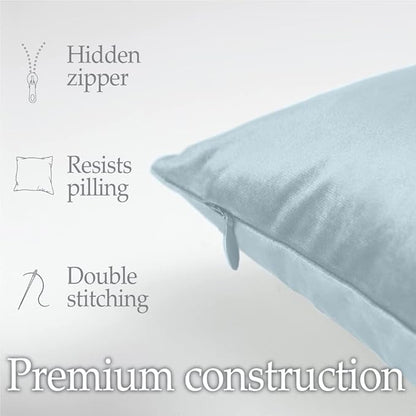 lalaLOOM Velvet Throw Pillow Covers, Set of 2, 18x18 Decorative Square Pillows Home Decor, Soft Accent Cases, Silky Machine Washable Pillowcases for Sofa, Couch, Bedroom, Living Room, Light Blue