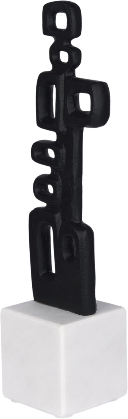 Cruiser’s Caché Abstract Geometric Sculpture, Artisan-Made Cast Aluminum with Black Anthracite Finish, Natural Marble Base, 13"