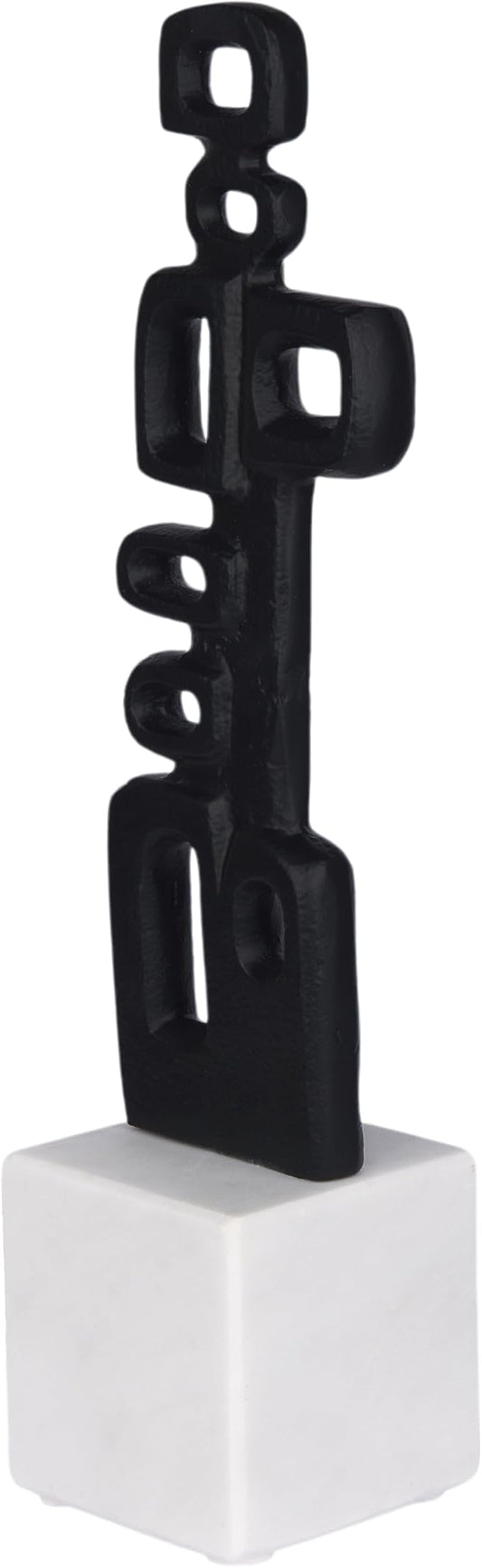 Cruiser’s Caché Abstract Geometric Sculpture, Artisan-Made Cast Aluminum with Black Anthracite Finish, Natural Marble Base, 13"