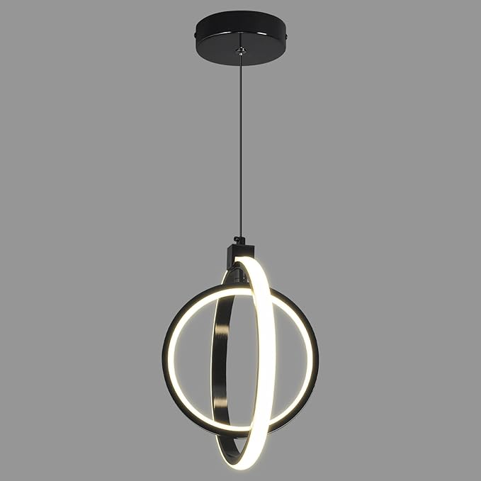 Modern LED Pendant Lights Plated Black Farmhouse Ring Pendant Light Fixtures 4000K Dimmable Round Pendant Lighting for Dining Room Kitchen Island Bedroom Living Room Foyer（1-Pack）
