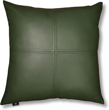 LL LEATHER LOVERS Lambskin Leather Pillow Cover, Hand Panel Stitched Leather Decorative Throw Pillow Covers for Couch Sofa Bed Living Room Garden (20x20 Inches, Dark Green Pack of 1)