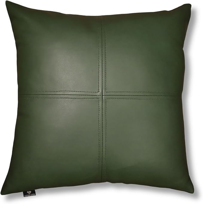 LL LEATHER LOVERS Lambskin Leather Pillow Cover, Hand Panel Stitched Leather Decorative Throw Pillow Covers for Couch Sofa Bed Living Room Garden (16x16 Inches, Dark Green Pack of 1)