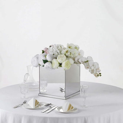 Efavormart 12" Silver Mirror Finish Wedding Decor Ideas Clear Display Box for Centerpieces with Interchangeable Lid and Base