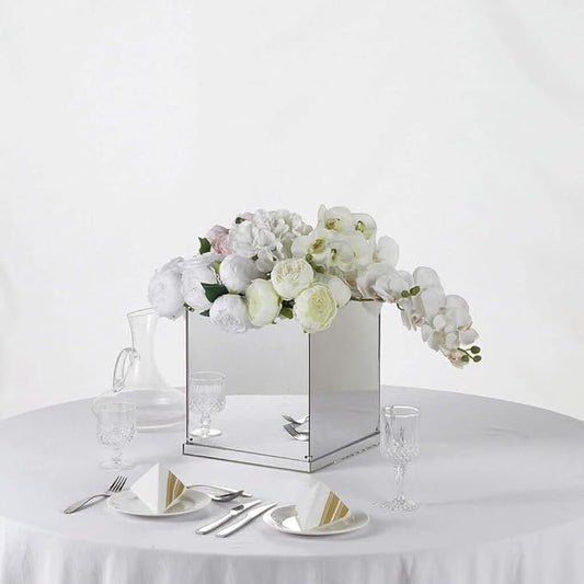 Efavormart 12" Silver Mirror Finish Wedding Decor Ideas Clear Display Box for Centerpieces with Interchangeable Lid and Base
