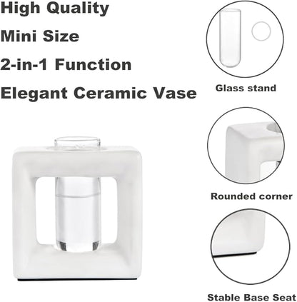 ORGJ Ceramic Propagation Station - 2-in-1 Water Propagation Vase & Aroma Diffuser for Plants, Geometric Propagation Tubes with Plant Rooting Containers, Modern White Decor
