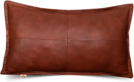 100% Lambskin Leather Pillow Cover - Sofa Cushion Case - Decorative Throw Covers for Living Room & Bedroom, 14X22 Inch - Mango Tan Antique Box Pack of 1