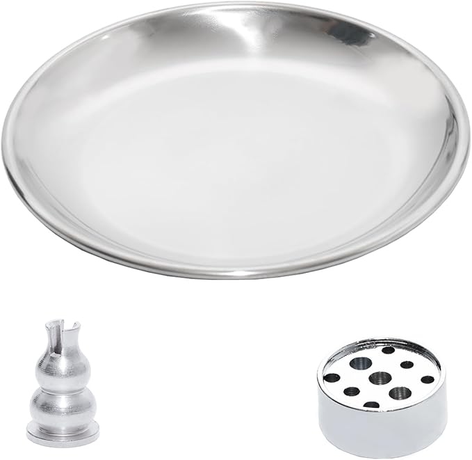 3 in 1 Incense Burner Set, 5.51 Inch Incense Holder, Gourd-Shaped Tray, Silver Metal