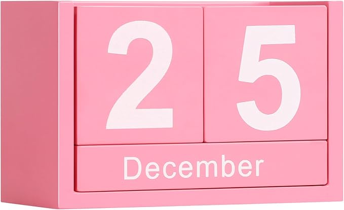 Wooden Block Calendar for Desk, Small Size Daily Desktop Perpetual Desk Calendar, Cute Date Display Desk Accessories for Home Office Decor, Teacher, Classroom, Reusable Yearly, Pink