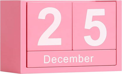 Wooden Block Calendar for Desk, Small Size Daily Desktop Perpetual Desk Calendar, Cute Date Display Desk Accessories for Home Office Decor, Teacher, Classroom, Reusable Yearly, Pink