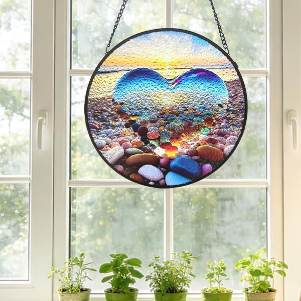 Stained Glass Window Hanging, Gifts Sun Catcher, Sun Catchers Indoor Window, Colorful Glass Panel,Suncatcher Room Decor,Gifts for Grandma Mom Wife,Aunt Birthday Gifts for Women 7.8in