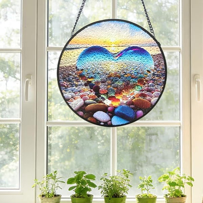 Stained Glass Window Hanging, Gifts Sun Catcher, Sun Catchers Indoor Window, Colorful Glass Panel,Suncatcher Room Decor,Gifts for Grandma Mom Wife,Aunt Birthday Gifts for Women 7.8in