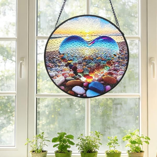 Stained Glass Window Hanging, Gifts Sun Catcher, Sun Catchers Indoor Window, Colorful Glass Panel,Suncatcher Room Decor,Gifts for Grandma Mom Wife,Aunt Birthday Gifts for Women 7.8in