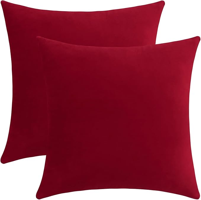 Jeneoo Comfy Soft Velvet Throw Pillow Cases for Sofa Couch, Decorative Solid Square Cushion Covers for Bedroom Car (Santa Red, 18 x 18 Inches, 2 Pieces)