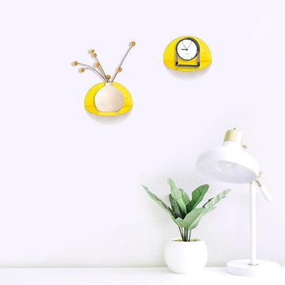 ROYALITA Small Acrylic Shelves Room Decor Floating Shelves (2-Pack, 8-inch Diameter) - Wall Mounted Display Stand for Plants, Toys, Makeup, and More - Ideal for Home and Office, Yellow
