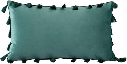 vctops Velvet Soft Solid Decorative Throw Pillow Cover with Tassels Boho Accent Cushion Case for Couch Bedroom Car Turquoise 12''x20''