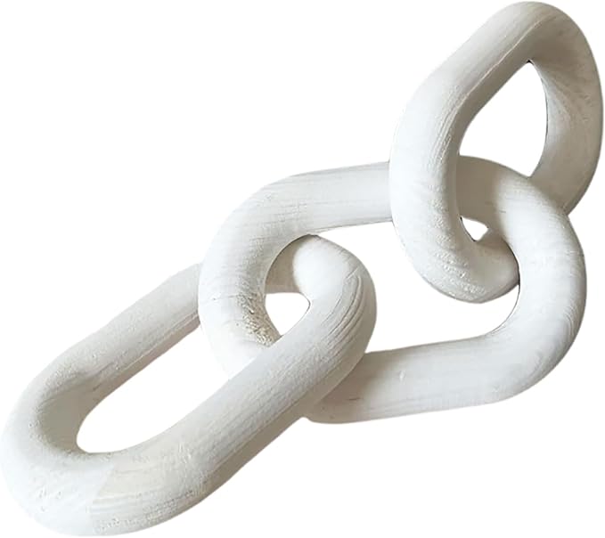 Wood Knot Decor, 3 Link Boho Wooden Chain Link Decor,Modern Rustic Home Decorations for Book Shelf Fireplace Coffee Table Living Room Décor (White)