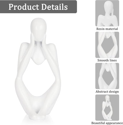 Sandstone Resin Thinker Style Abstract Sculpture Statue Collectible Figurines Home Office Bookshelf Desktop Decor (Small White, Focus)
