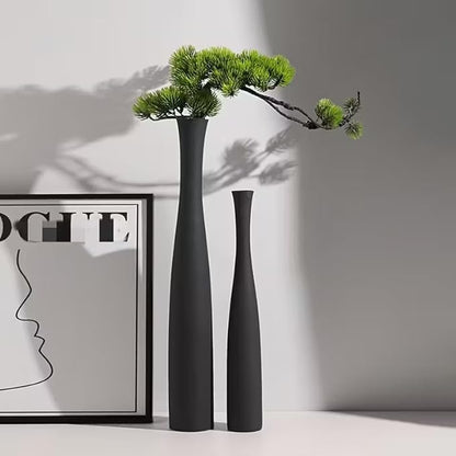 Matte Black Vase 2PCs| Minimalist Vase for Home Decor | Tall Skinny Vases | 3D Printed Plastic Faux Ceramic Cylinder | Aesthetic Single Stem Holder for Wedding Living Room Table Centerpiece (Black)
